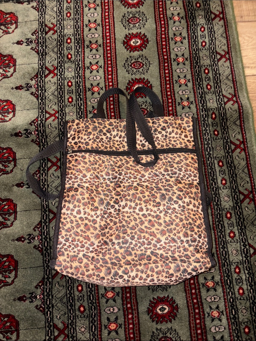 ALL OFFERS WELCOME ) Velcro Leopard Print Tote Bag with Black Handles